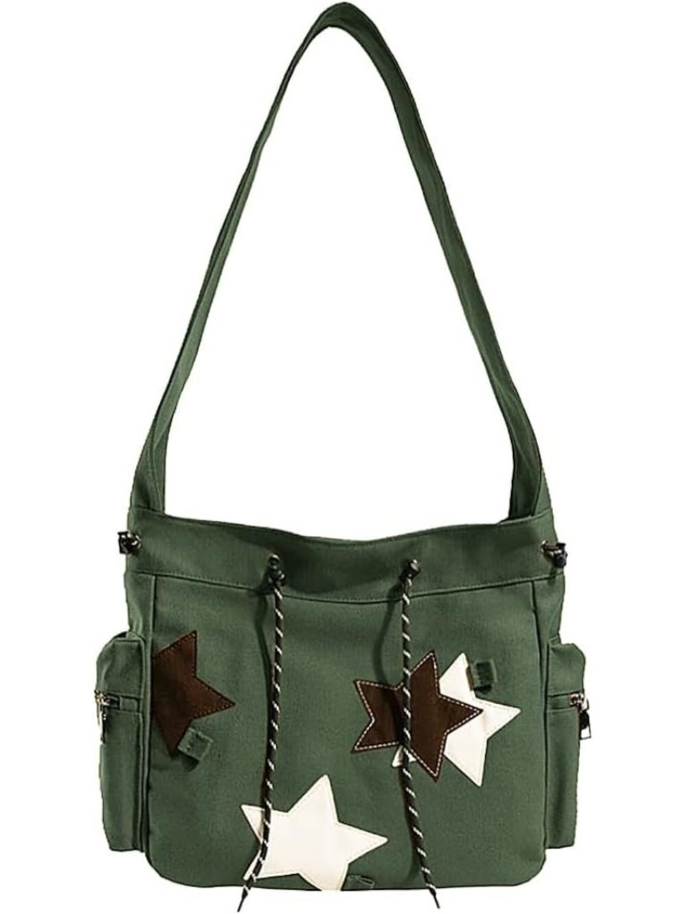 Women's Green Zipper Kawaii Corduroy Star Aesthetic Crossbody Shoulder Bag